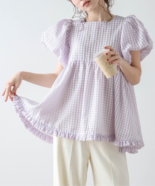 「AMELY」 「La-gemme」半袖ブラウス フリー パープル レディース