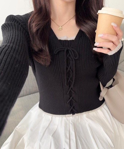 mily bilet ニット セーター 「mily bilet」レースアップで魅せる