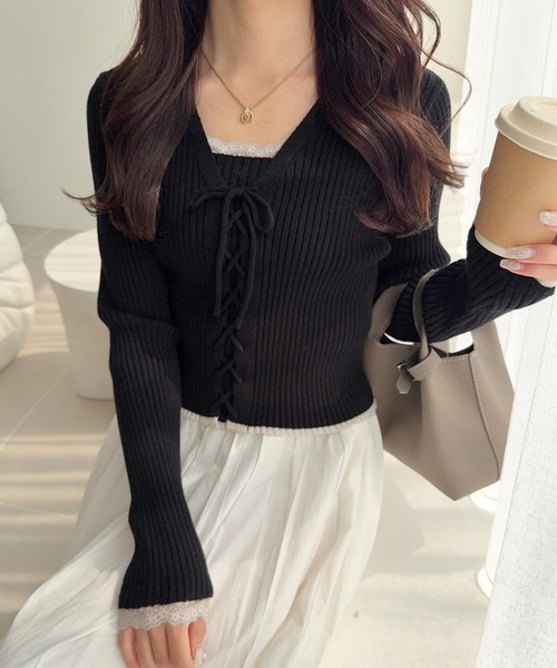 mily bilet ニット セーター 「mily bilet」レースアップで魅せる