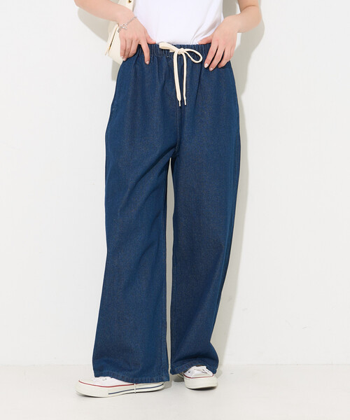 ワイドパンツ ジーンズ デニム デニムパンツ 「新色追加」「低身長サイズあり」ウォッシュ加工 イージーデニムパンツ レディースの画像