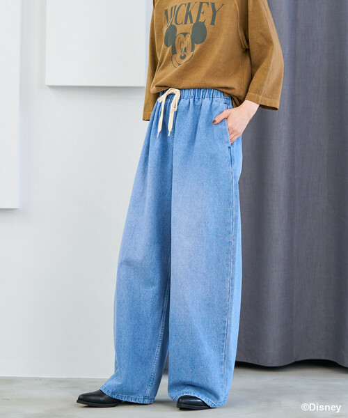 ワイドパンツ ジーンズ デニム デニムパンツ 「新色追加」「低身長サイズあり」ウォッシュ加工 イージーデニムパンツ レディースの画像