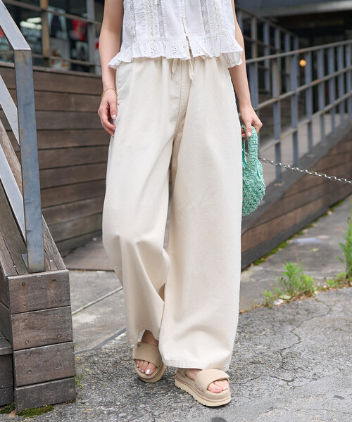 ワイドパンツ ジーンズ デニム デニムパンツ 「新色追加」「低身長サイズあり」ウォッシュ加工 イージーデニムパンツ レディースの画像