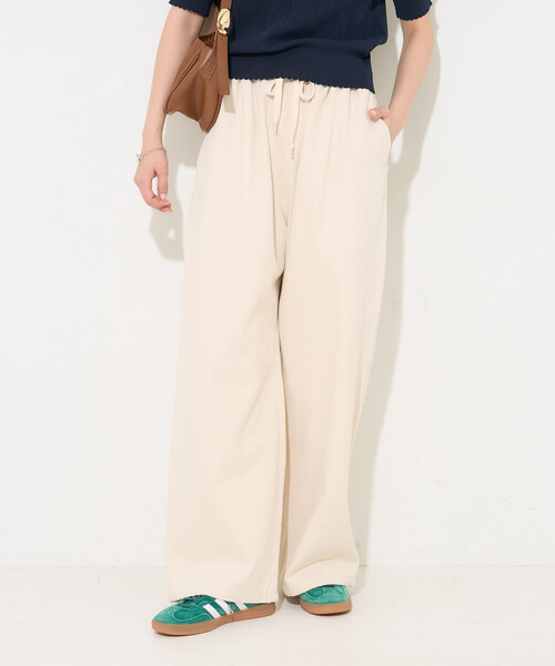 ワイドパンツ ジーンズ デニム デニムパンツ 「新色追加」「低身長サイズあり」ウォッシュ加工 イージーデニムパンツ レディースの画像
