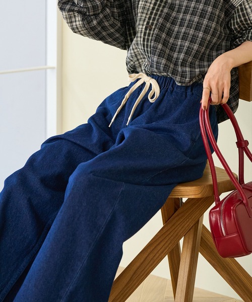 ワイドパンツ ジーンズ デニム デニムパンツ 「新色追加」「低身長サイズあり」ウォッシュ加工 イージーデニムパンツ レディースの画像