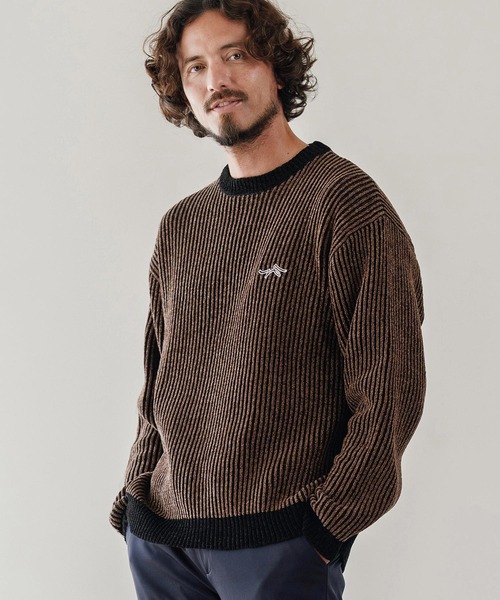 セーター ニット mn3146-ストライプ畦編みニットPO-サイセンタク プル