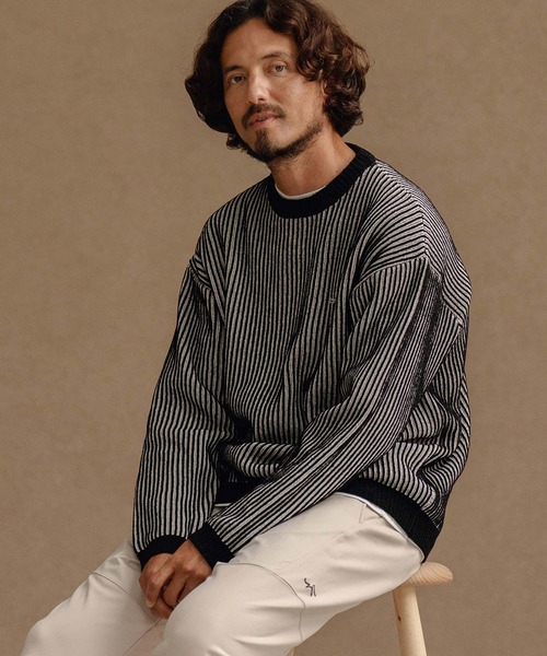 セーター ニット mn3146-ストライプ畦編みニットPO-サイセンタク プル