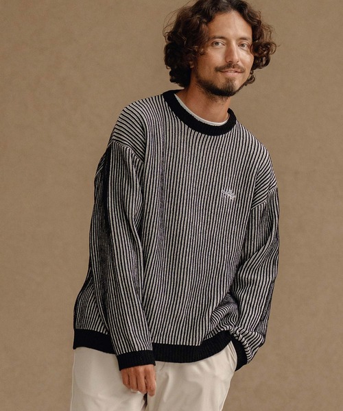 セーター ニット mn3146-ストライプ畦編みニットPO-サイセンタク プル