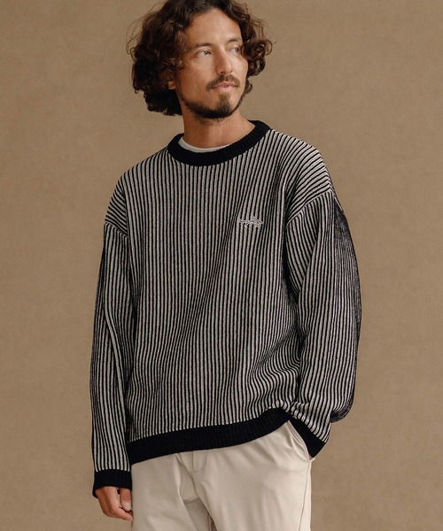 セーター ニット mn3146-ストライプ畦編みニットPO-サイセンタク プル