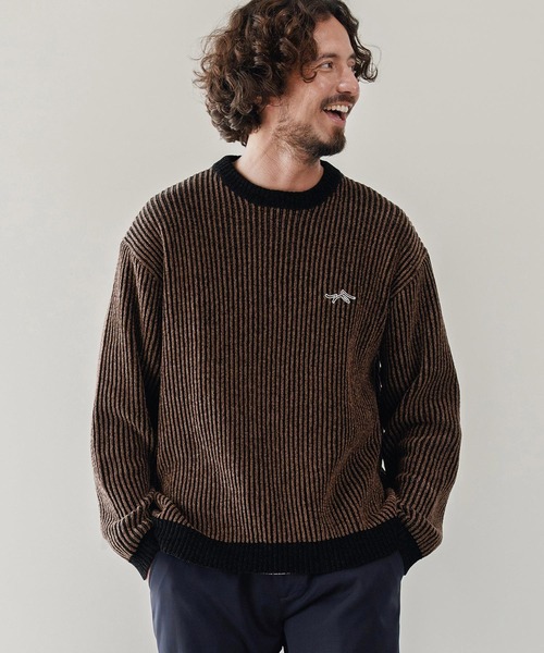 セーター ニット mn3146-ストライプ畦編みニットPO-サイセンタク プル