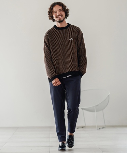 セーター ニット mn3146-ストライプ畦編みニットPO-サイセンタク プル