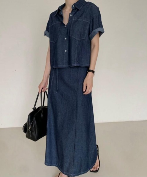 服 10点セット ジーパン スカート Tシャツ シャツ セットアップ シャツ型トップスとロングスカートのデニムセットアップ
