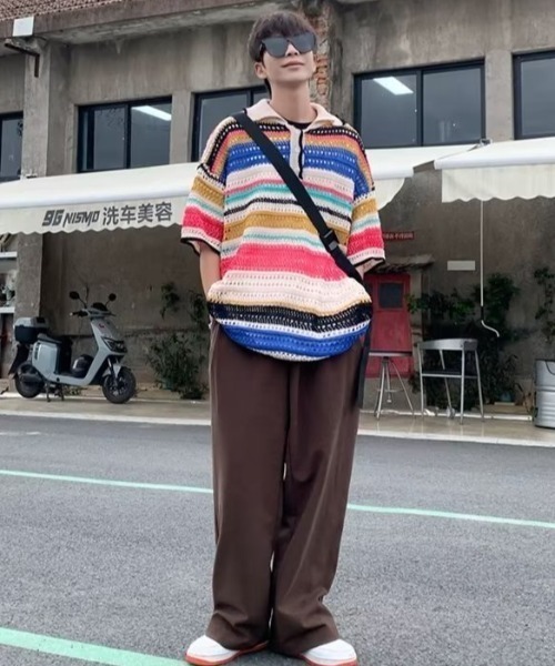「MGV」 半袖ニット LARGE ブラック メンズ
