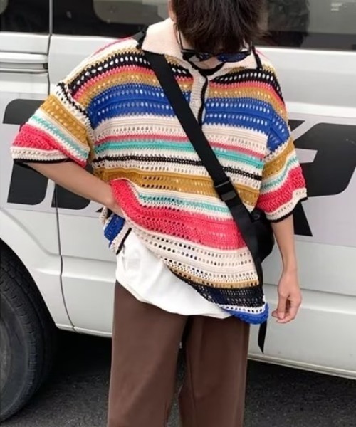 「MGV」 半袖ニット LARGE ブラック メンズ