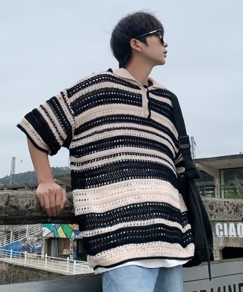 「MGV」 半袖ニット LARGE ブラック メンズ