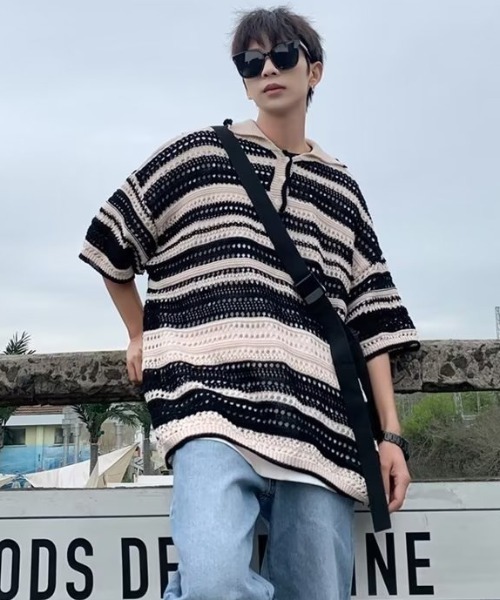 「MGV」 半袖ニット LARGE ブラック メンズ