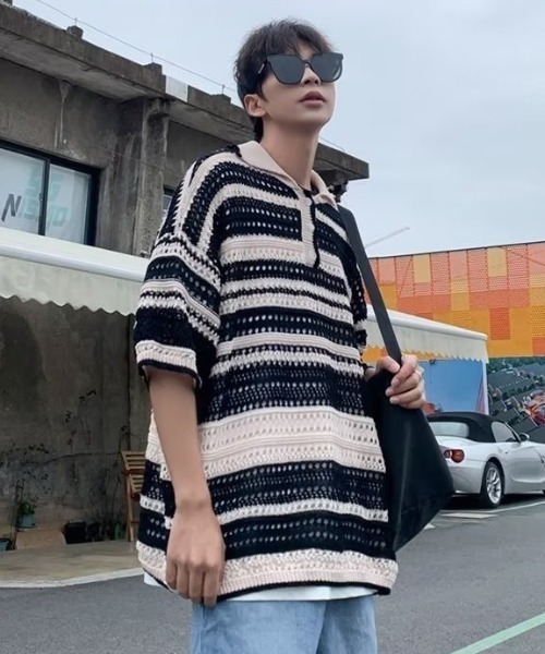 「MGV」 半袖ニット LARGE ブラック メンズ