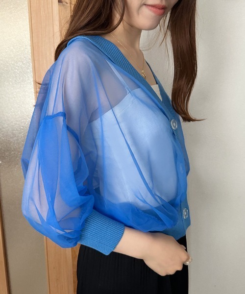 お値下げ!shetokyo シートーキョー デミシアーカーデ 1 美品 ブルー カーディガン シアーカーディガン レディース : ZOZOTOWN Yahoo