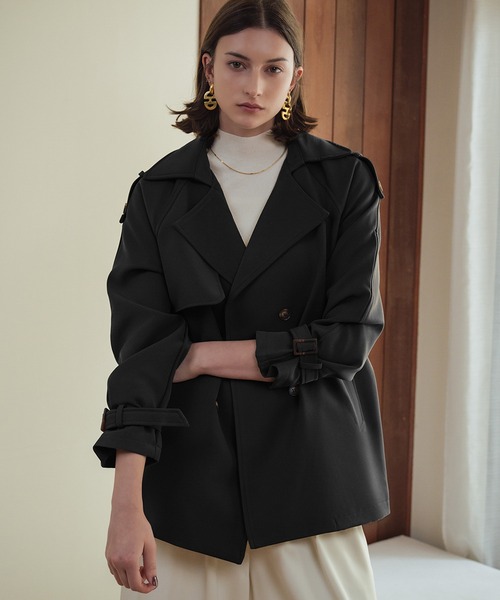 LOWO トレンチコート コート トレンチコート ミドル丈 ハーフコート 秋