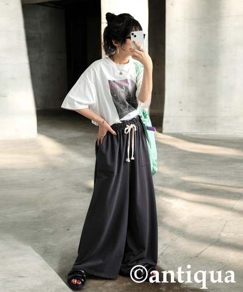 「antiqua」 半袖Tシャツ ONESIZE ブラック レディース_画像9