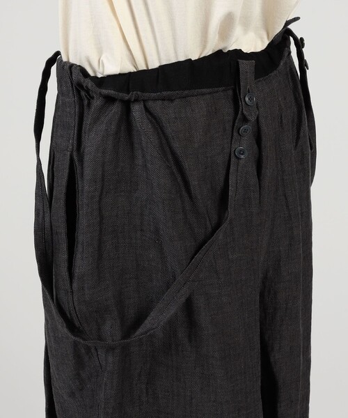 パンツ HAVERSACK ATTIRE リネン ワイドテーパード サロペットパンツ メンズの画像