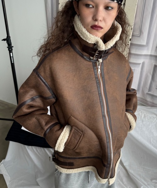 SHAGGIE（シャギー） ムートンコート ボアコート スタンドカラーボア