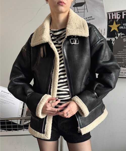 SHAGGIE（シャギー） ムートンコート ボアコート スタンドカラーボア