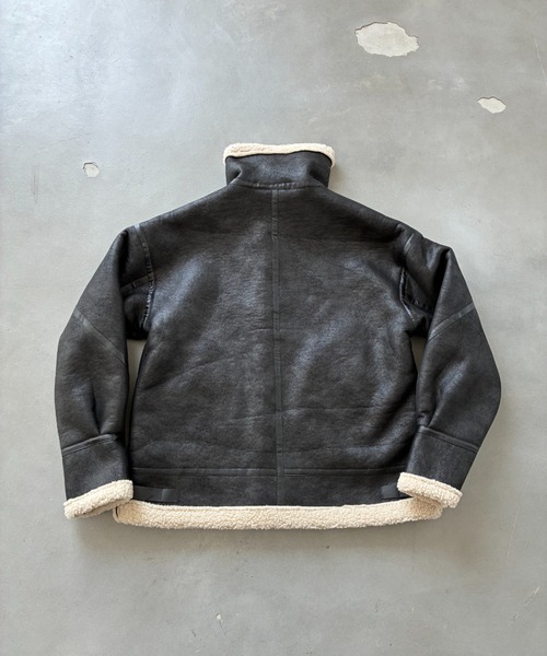 美品 ムートンコート 羊革 本革 ギャングコート　ブラック ボア ショールカラー sankyo shokai（三京商会） ムートン コート ボトルネック 七分袖