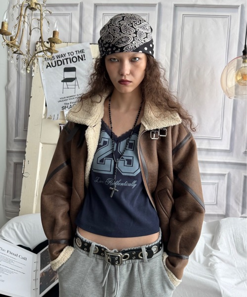 SHAGGIE（シャギー） ムートンコート ボアコート スタンドカラーボア