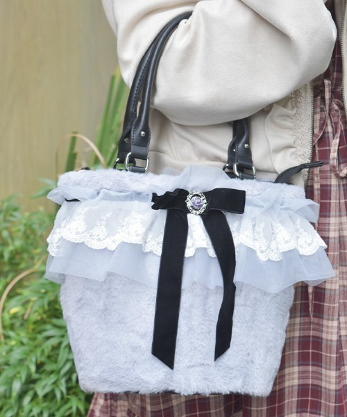 axes femme（アクシーズ ファム） トートバッグ かご型フリルファー 