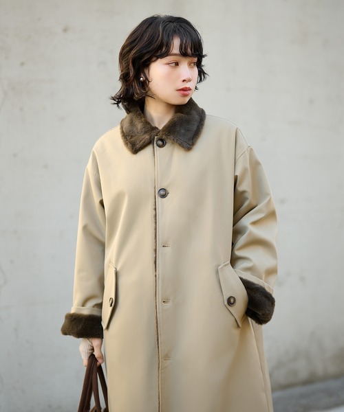 ステンカラーコート コート 2way collar fur reversible coat /2way
