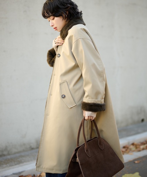 ステンカラーコート コート 2way collar fur reversible coat /2way
