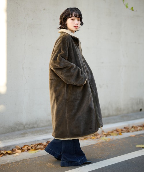 ステンカラーコート コート 2way collar fur reversible coat /2way