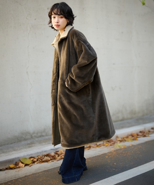 ステンカラーコート コート 2way collar fur reversible coat /2way