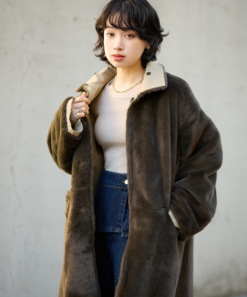 ステンカラーコート コート 2way collar fur reversible coat /2way