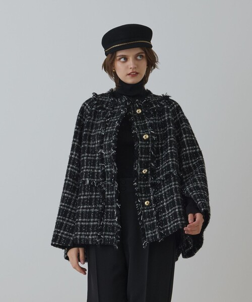 GRACE CONTINENTALノーカラーツイードジャケット　高級感 GRACE CONTINENTAL（グレースコンチネンタル） ジャケット ノーカラー