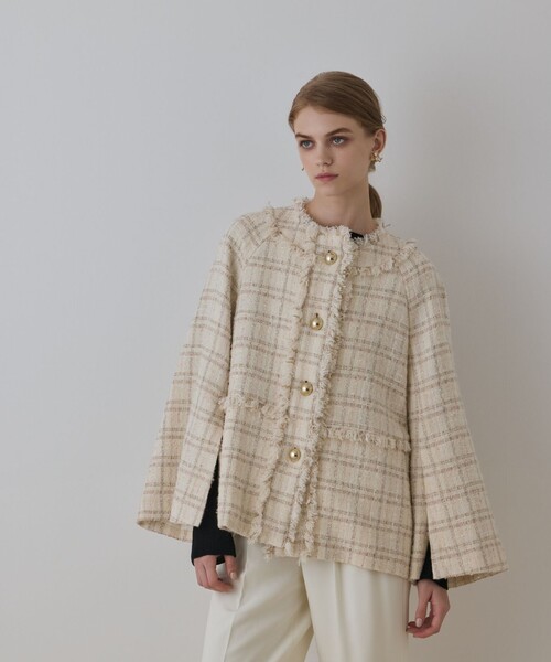 新品未使用　グレースコンチネンタル　ジャケット　ツイード　M 定価53900円 GRACE CONTINENTAL（グレースコンチネンタル） ジャケット ノーカラー