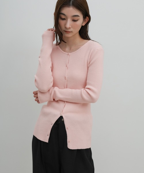 【新品タグ付】2WAYクルーネックカーディガン ピンク select MOCA（セレクトモカ） カーディガン 2WAYクルーネックリブ