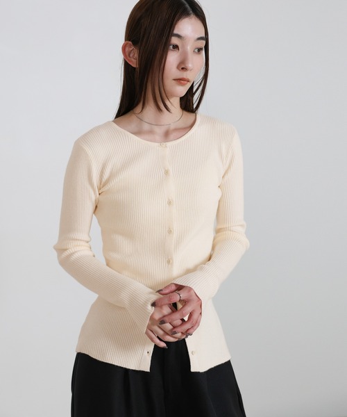 【新品タグ付】2WAYクルーネックカーディガン ピンク select MOCA（セレクトモカ） カーディガン 2WAYクルーネックリブ