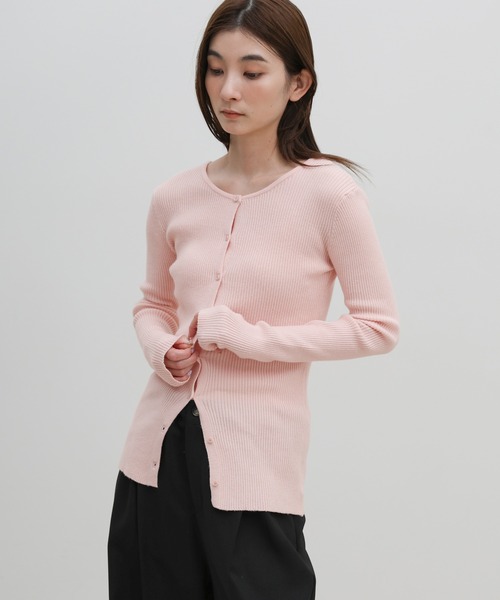 【新品タグ付】2WAYクルーネックカーディガン ピンク select MOCA（セレクトモカ） カーディガン 2WAYクルーネックリブ