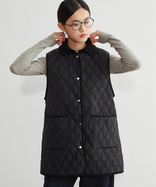 On One's Own ベスト ジレ 両面キルティング・衿付き中綿ロングベスト