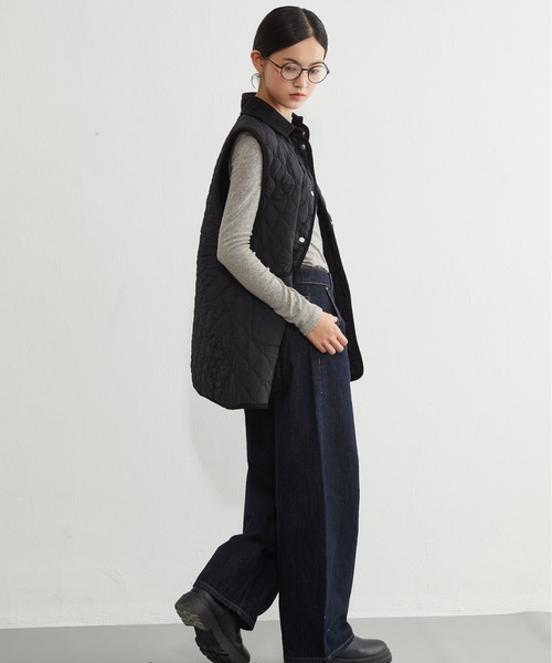 On One's Own ベスト ジレ 両面キルティング・衿付き中綿ロングベスト