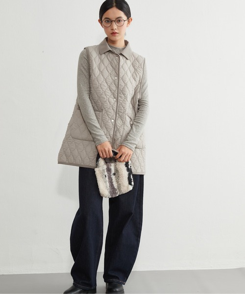 On One's Own ベスト ジレ 両面キルティング・衿付き中綿ロングベスト