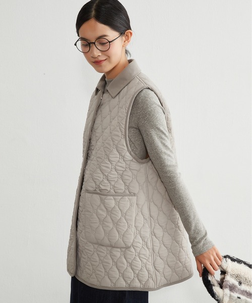 On One's Own ベスト ジレ 両面キルティング・衿付き中綿ロングベスト