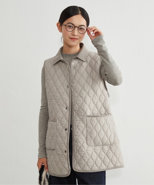 On One's Own ベスト ジレ 両面キルティング・衿付き中綿ロングベスト