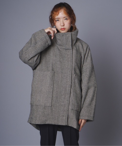 terrace コート アウター ウールライクヘリンボーンツイードハーフ