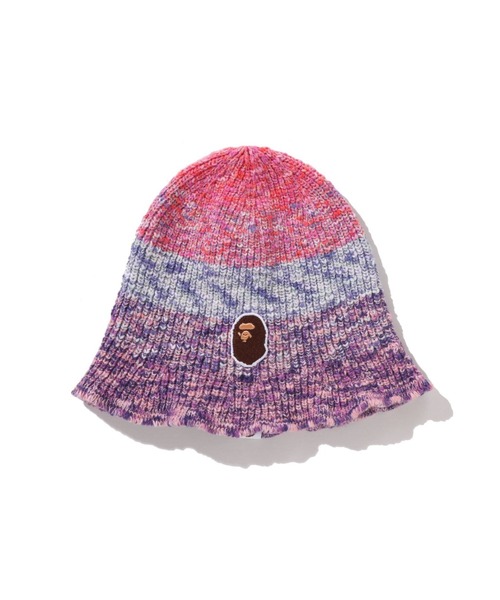 BAPE ストーン装飾 紫ニット帽 A BATHING APE（アベイシングエイプ）の「APE FACE STONE KNIT CAP M