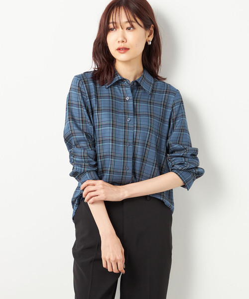 「A/C DESIGN BY ALPHA CUBIC」 長袖シャツ 13号 ブルー レディース_画像2