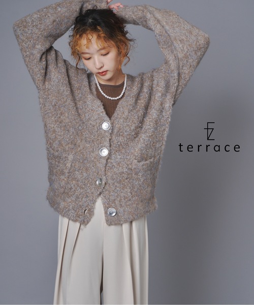 terrace カーディガン ブークレヤーンミックスニットカーディガン