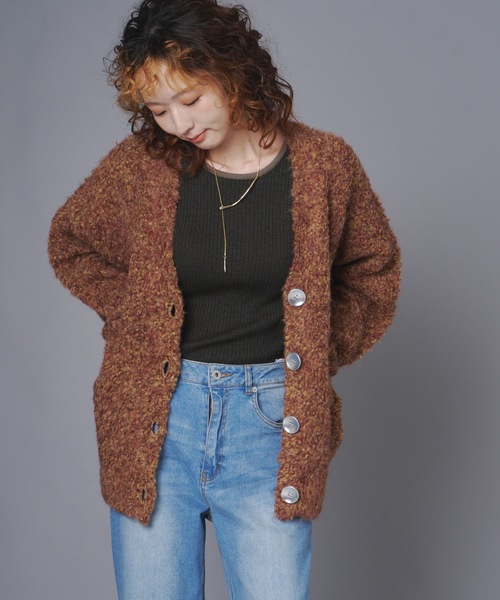 terrace カーディガン ブークレヤーンミックスニットカーディガン