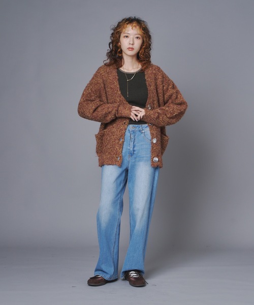 terrace カーディガン ブークレヤーンミックスニットカーディガン